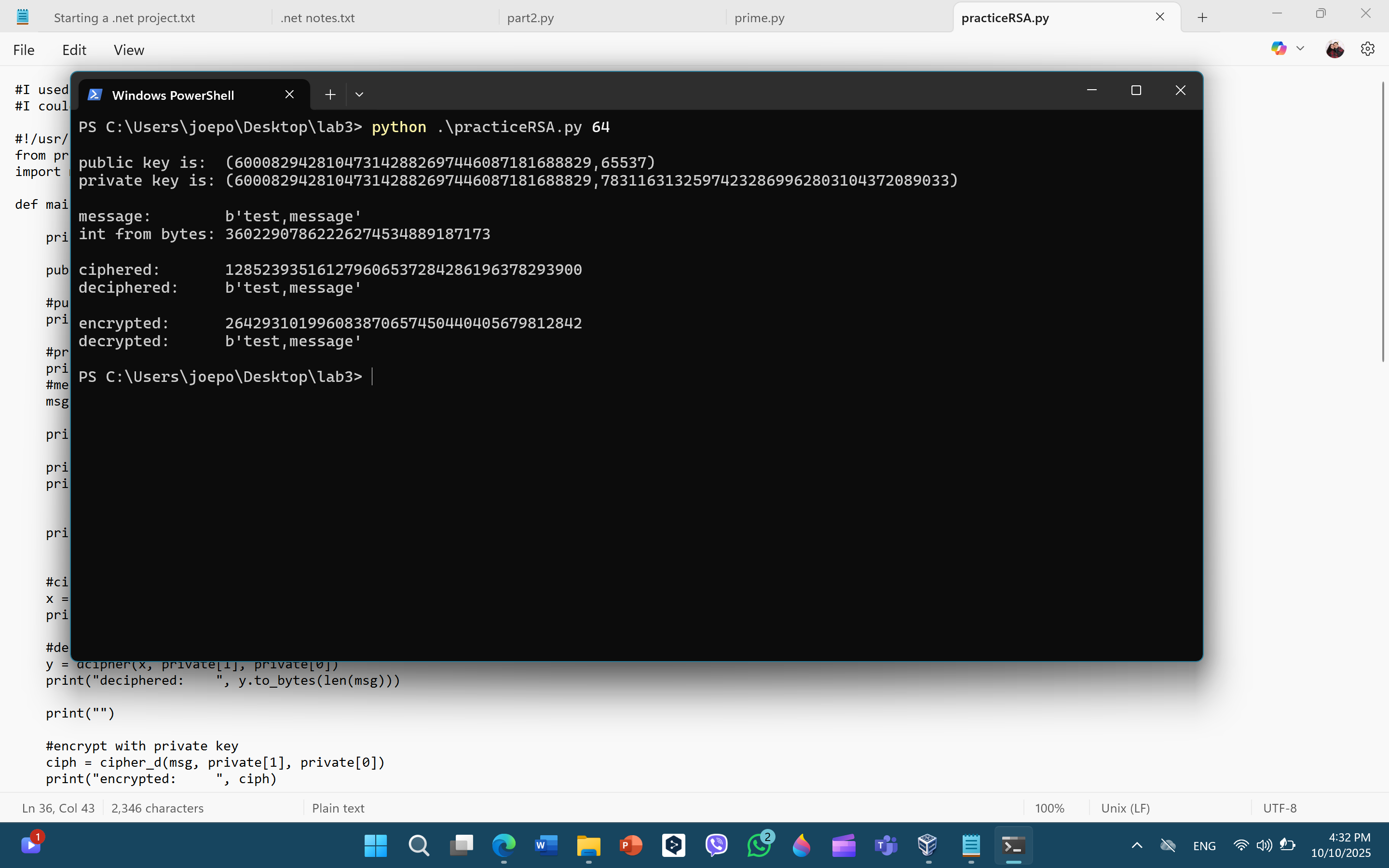 Part 1 output screenshot